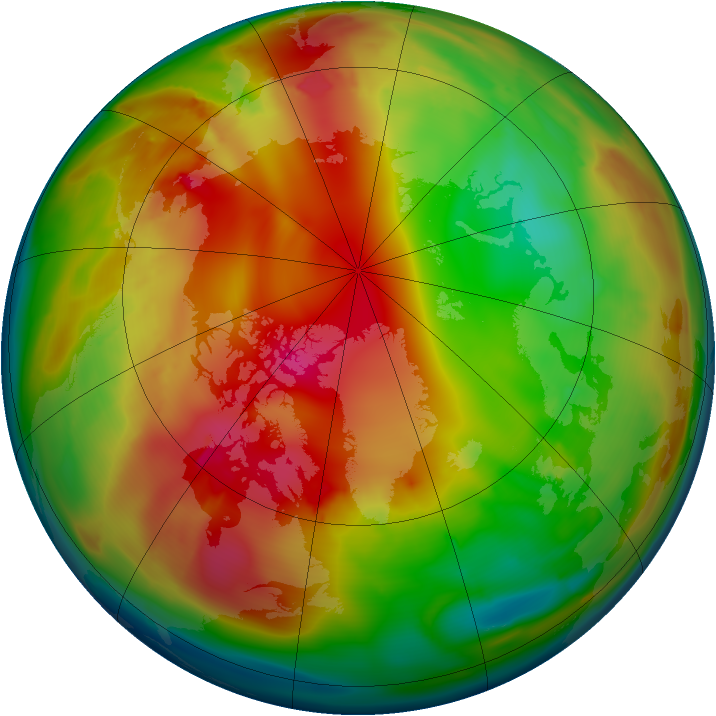 Arctic ozone map for 29 January 2010